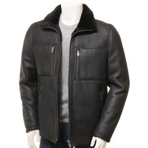 Vestes en cuir de mouton véritable pour hommes, style motard, avec col en fausse fourrure, fermeture éclair, coupe-vent, manteau d'hiver pour l'extérieur, tendance - Product Image 1