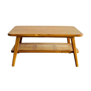 Mesa de Centro de Madera Duradera y Ecológica de Estilo Moderno de Mediados de Siglo con Estante de Almacenamiento de Ratán, Madera Sólida para Sala de Estar, Proyecto Hotelero - Product Image 1