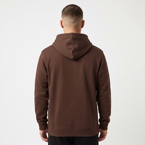 Men's Brown <b>Hooded</b> <b>Fleece</b> Sweatshirt With Front Pocket And Logo Print Casual Wear Autumn Style Regular Fit - Product Image 3