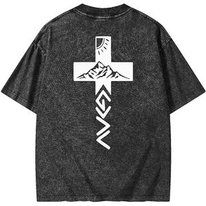 T-shirt graphique d'été en coton pour femmes et hommes, nouveauté, coupe oversize, col ras du cou, motif montagne, effet délavé - Product Image 1