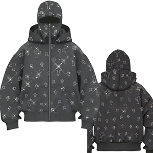 HighQuality 300gsm Cotton Fleece Rhinestone Hoodie Custom Luxury Brand Bling Stones Pullover Unisex Streetwear Hip Hop Loose Fit - Product Image 1
