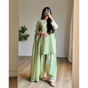 Salwar Kameez de Algodón Maruti Fashion Designer, Top para Fiesta, Color Beige, Talla L, con Farshi, Elegante y con Estilo - Product Image 4