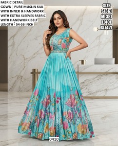Vestido Largo de Muselina de Seda con Bordado Elegante Bandhani Noorjahan, Corte Regular para Mujer, Ideal para Bodas Indias/Pakistaníes y Fiestas - Product Image 2