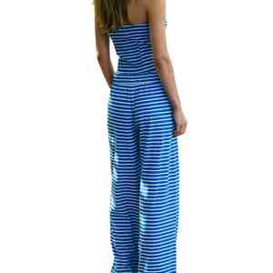 Ensemble coordonné rayé pour femme, best-seller, haute qualité, haut tube et pantalon large, coupe décontractée, 100% coton. - Product Image 2
