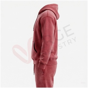 Ensemble de survêtement unisexe rouge à capuche, manches longues, couleur unie, décontracté, respirant, en coton mi-lourd, pour l'automne, coupe classique - Product Image 3