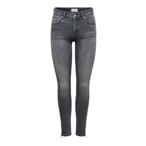Jeans ajustados de cintura media para mujer, diseño moderno, gris, con cremallera inferior, elásticos, tipo lápiz, con bolsillos altos, hechos de algodón. - Product Image 2