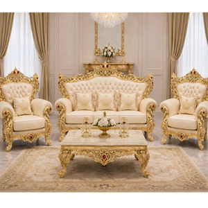 Premium Classic Living Room <b>Sofa</b> <b>Set</b> with Gold Leaf Finish Princely High Back <b>Sofa</b> <b>Set</b> Imperial Style Golden Finish <b>Sofa</b> <b>Set</b> - Product Image 1