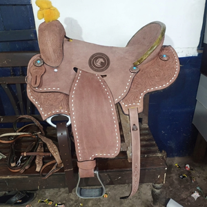 Western Saddle Barrel Trail American Style Handcrafted Horse Saddle Tack Equestrian Set of 100% Genuine <b>Harness</b> <b>Leather</b> - Product Image 2