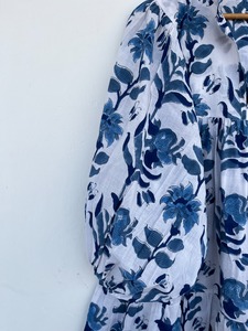 White Blue Floral Loose Fit Pure Cotton Summer Maxi Dress Flared Hem Everyday Casual Wear <b>Comfy</b> Picnic Holiday Outfit - Product Image 4