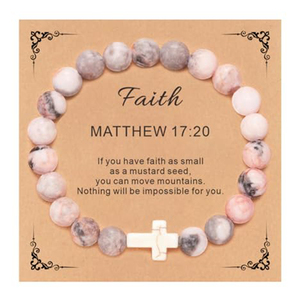 Pulsera de Cuentas con Cruz de Zebra Rosa, Piedra Natural, Joyería Religiosa Cristiana, Amuleto de Moda para Hombres y Mujeres - Product Image 6