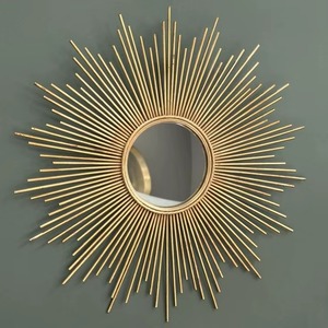 Fabulous Quality Round <b>Gold</b> Metal Wall <b>Mirror</b> With Geometric Art Deco <b>Frame</b> Decorative Accent - Product Image 5