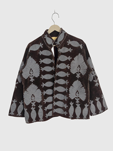 Chaqueta de terciopelo floral bordada a mano con cuello mandarín, manga larga, talla grande, para mujer, estilo bohemio chic, para otoño. - Product Image 2
