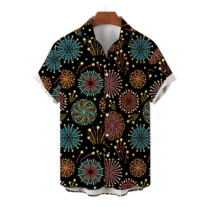 เสื้อเชิ้ตฮาวายแขนสั้นผู้ชาย ระบายอากาศ แห้งเร็ว ปกคอปกติดกระดุม ลายดอกไม้ฤดูร้อน ผ้าป๊อปลินโพลีเอสเตอร์ - Product Image 1