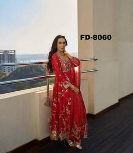 Elegant Blue Silk Salwar Kameez With Embroidered Dupatta Traditional Women's <b>Wedding</b> Wear India Pakistan - Product Image 6