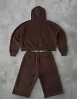 Ensemble sweat à capuche zippé et pantalon Varsity rébellions pour homme, en coton marron French Terry, style preppy, pour l'automne