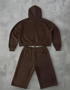 Rebellious Varsity Zip-Up <b>Hoodie</b> & Pants Set Men's Brown Cotton French Terry Preppy Style Autumn Wear - Product Image 2