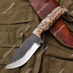 Hand Forged High Carbon Steel Drop Point Fixed Blade Multi-Functional Outdoor Knife <b>Pine</b> Cone <b>Resin</b> Handle Leather Sheath OEM - Product Image 3