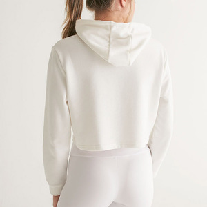 Wholesale Custom Logo <b>Womens</b> Cotton Crop <b>Hoodie</b> <b>White</b> Blank Cropped Pullover Sweatshirt Casual Streetwear - Product Image 3
