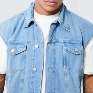 Chaleco Vaquero sin Mangas Azul Claro con Botones al Frente, Chaqueta Casual para Hombre, Algodón Lavado, Corte Regular, Estilo Primavera - Product Image 5