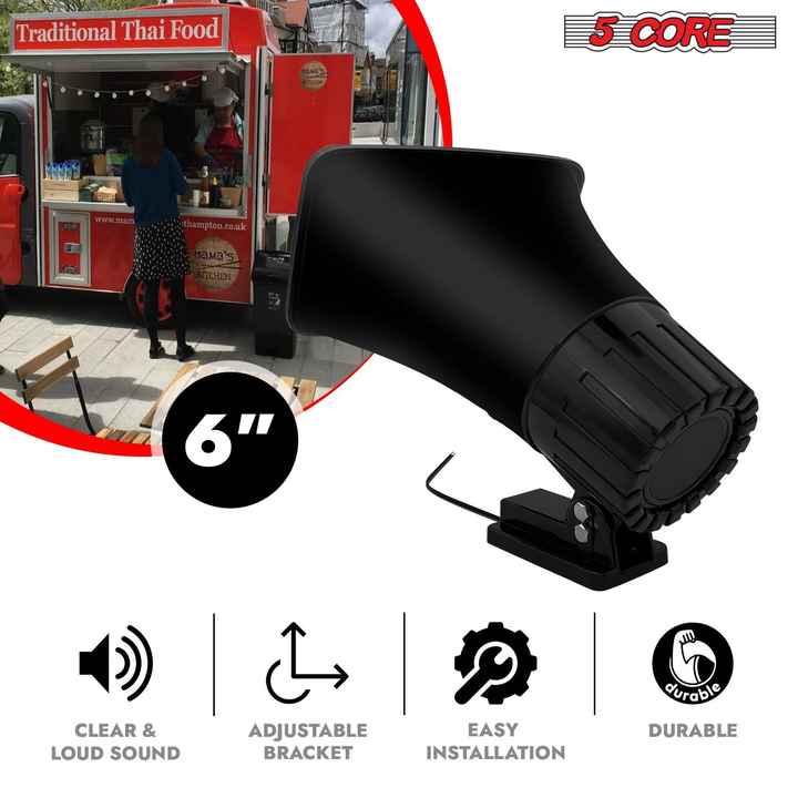 5-Core Indoor/Outdoor Portable PA Horn Speaker 6 X 4 Inch Loud Siren Adjustable Mounting Bracket Hardware 8 Ohms 50 Watts Max