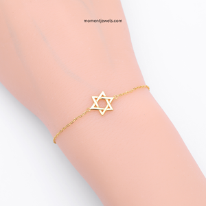 925 <b>Sterling</b> <b>Silver</b> Hexagram <b>Bracelet</b> for <b>Men</b> Women Three Dimensional Star Charm Pendant Cable Chain <b>Bracelet</b> 18K Real Gold Plat - Product Image 3