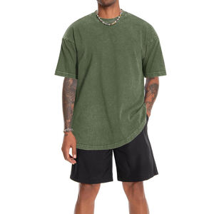 T-shirt Homme Oversize Vintage Délavé Teint en Pièce Streetwear Coupe Ample Col Rond Manches Courtes Coton Personnalisable Vente en Gros - Product Image 1