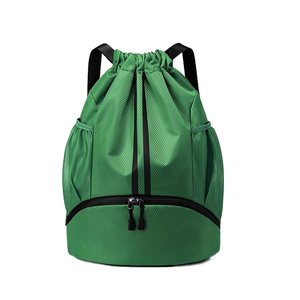Green Canvas <b>Drawstring</b> <b>Backpack</b> with Zippered Compartment 30-40L for Gym Sports Travel - Product Image 1