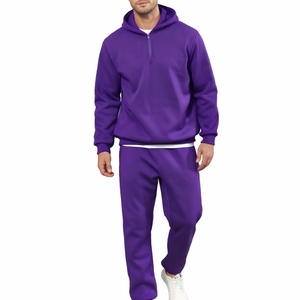Men Hooded Tracksuit <b>Set</b> <b>Matching</b> <b>Jogger</b> Pants Casual Sportswear Outfit Comfort Fit Design Kangaroo Front Pocket Relaxed Fit - Product Image 2