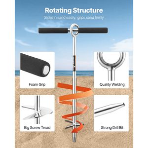 Ancore a spirale in acciaio inossidabile da 18 pollici per barche, a vite, per sabbia e acque poco profonde - Product Image 3
