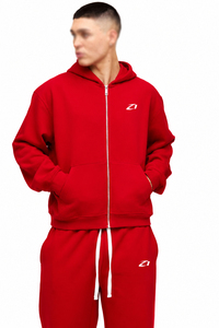High Street Men's Red Full <b>Zip</b> <b>Hooded</b> Fleece Tracksuit Oversized Wide Leg Two Piece Hoodies Streetwear Custom Logo Bulk Supplier - Product Image 3