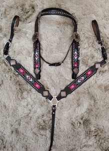 Juego de tachuelas de caballo de cuero genuino con cuentas Rosa Fusia, sillín inglés de temporada ligero, sillín occidental, equipos de equitación - Product Image 4