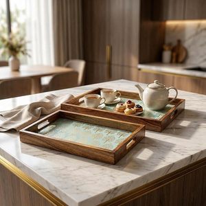 ถาดไม้ตกแต่งทรงสี่เหลี่ยมสำหรับเสิร์ฟชา กาแฟ เครื่องดื่ม ของหวาน เหมาะสำหรับห้องนั่งเล่น โรงแรม - Product Image 2