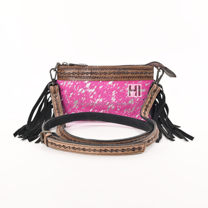 Bolso de Mano de Cuero Rosa con Diseño de Piel de Vaca, Mini Bolso Cruzado para Mujer - Product Image 1