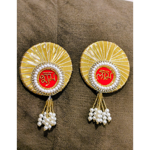 Handmade Gold Shubh Labh Hanging for Door Toran Traditional Indian Pearl Latkan for Diwali Decor Religious Festival Gift - Product Image 5