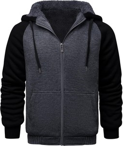 Sudadera con Capucha y Cremallera para Hombre, Último Modelo 2026, Corte Regular, Forro Polar, Color Sólido, Casual, Manga Raglán, para Otoño, Negro y Gris - Product Image 1