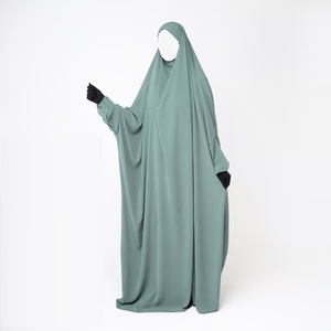 Abaya à capuche vert clair Nida pour femme, tenue quotidienne, manches longues, longueur ras du sol, robe de prière modeste, couleur unie, polyester, coupe ample - Product Image 3