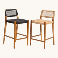 Taburete de Bar de Madera de Teca Sólida, Ecológico, Sostenible, Contemporáneo, Moderno y de Lujo, Hecho en Indonesia, con Cuerda Natural Tejida para Exteriores, Venta al Por Mayor