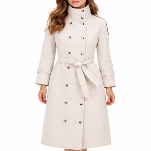 Abrigo largo con cinturón y doble botonadura para mujer, clásico, elegante, cortavientos, cómodo y lujoso. - Product Image 2