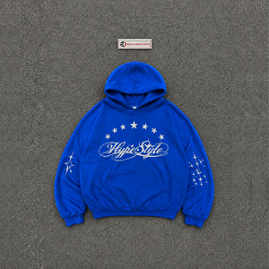 High Quality Hype Style Blue <b>Men's</b> Hoodies Customized Streetwear <b>Pullover</b> Fleece Casual Fashion Stars Urban Style Street Wholes - Product Image 5
