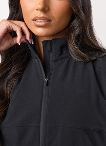 <b>Women</b>’s Windbreaker Black Lightweight Full Zipper Stand Collar Sports <b>Jacket</b> with Elastic and Matching Casual Short Activewear - Product Image 3