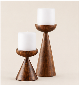 Handmade Modern Wooden Pillar <b>Candle</b> Holder <b>Set</b> Of 2 Minimalist Mango Wood Candlestick Stand For Table Centerpiece Decoration - Product Image 5