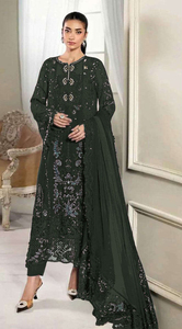Traje de Rayón Bordado Verde Esmeralda para Mujer, Corte Holgado, Estilo Tradicional Indio-Pakistaní, Vestido Largo para Fiesta - Product Image 2