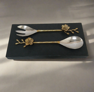 Ensemble de serveurs à salade en acier inoxydable et laiton, avec poignées en forme d'animaux, design martelé, dernière collection de luxe - Product Image 2