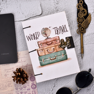 Carnet de notes A5 en papier fait main pour voyages d'aventure |   Journal en papier recyclé de 100 pages avec cadenas antique, design esthétique de journal de voyage - Product Image 1