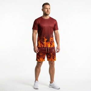 Customized 2 Piece Short Set Summer Unisex Sweatsuit Printed Short Sleeve Summer Shorts t <b>Shirt</b> Set unisex tracksuit - Product Image 2