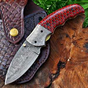 Couteau pliant artisanal de haute qualité en acier Damas, système Liner Lock, pour la poche, EDC, personnalisé, fabricant OEM, fournitures UA, manche en bois, clip - Product Image 3