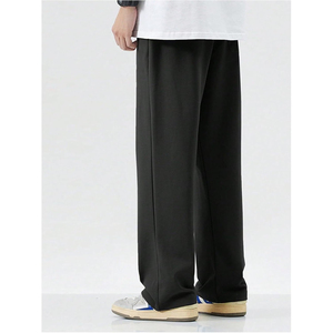 <b>Men's</b> Black Cotton Sweatpants Drawstring Elastic Waist Loose Straight Leg Breathable Casual <b>Pants</b> - Product Image 6