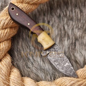 Cuchillo de caza de hoja recta de Damasco de primera calidad con mango de madera natural |   Cuchillo de Supervivencia para Exteriores Personalizable ODM con Hoja Fija para Desollar - Product Image 4