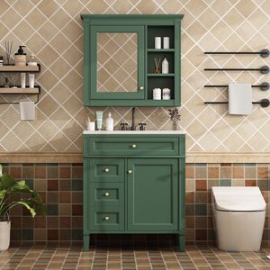 Mobile Bagno Moderno da 76 cm con Lavabo Integrato, 2 Cassetti e Cassetto a Ribalta per Organizzazione e Stoccaggio - Product Image 3