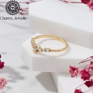 Charm_Jewells <b>Moissanite</b> Engagement Ring Yellow Gold Prong Setting Round Brilliant Cut Classic Women's <b>Jewelry</b> - Product Image 1